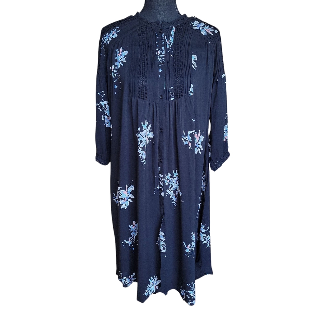 Gentle Fawn Black Boho Lace Floral Long Sleeve midi Dress Women's Size XS
